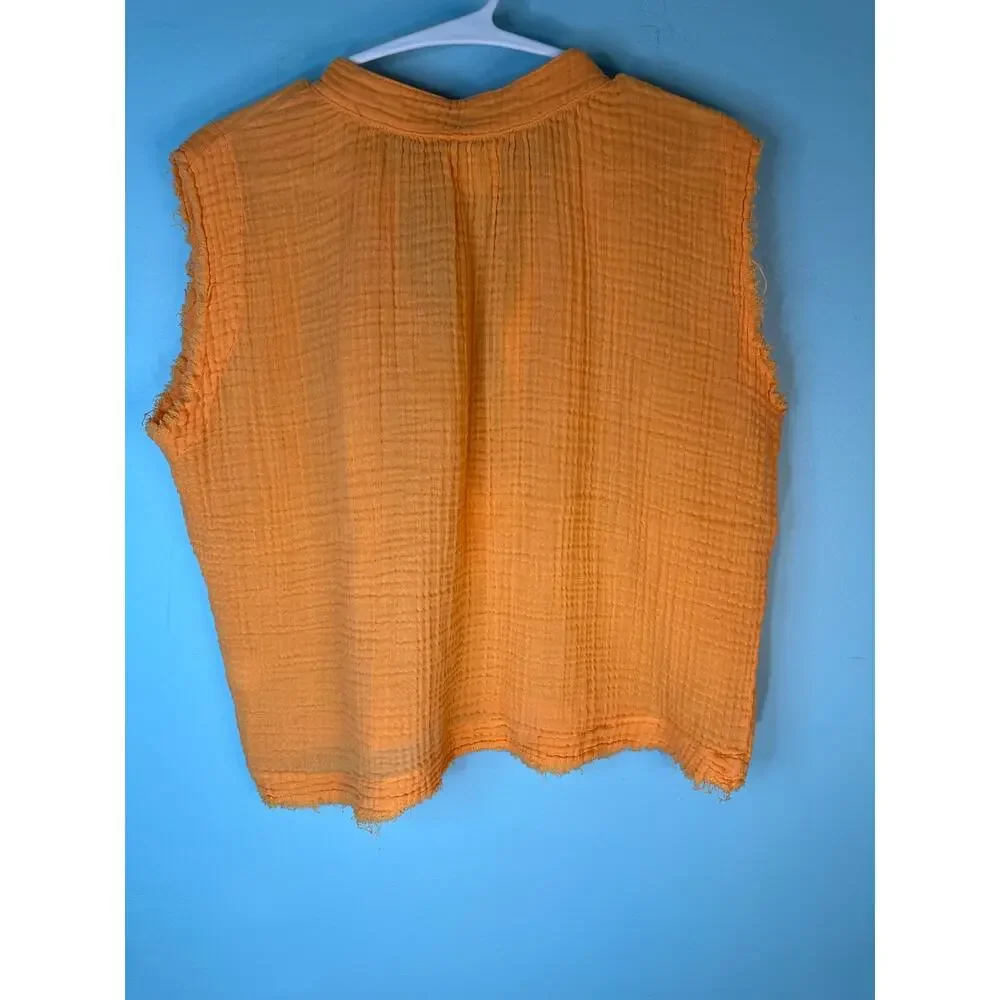 9Seed Idyllwild sleeveless popover cotton crinkle gauze raw edges orange Small